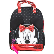 Disney Minnie Mouse Black Polka Dot 16 inch Backpack With Lip Gloss School Bag