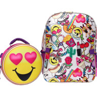 Emoji Kids Sequined 16" Backpack & Detatchable Lunch Bag, Smile Face School Set