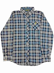 Boys Blue & White Plaid Check Long Sleeved Button Front Shirt