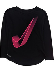 Nike Girls Black & Pink Swoosh Athletic Long Sleeve Work Out Tee Dri-Fit