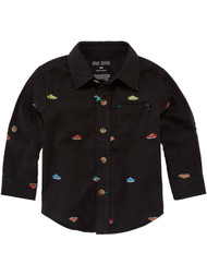 Infant Boys Black Tennis Shoe Print Long Button Front Collared Dress Shirt 3m