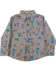 Infant Boys Gray Skateboard Llama Long Button Front Collared Dress Shirt 24m