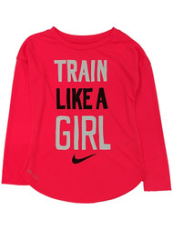 Nike Girls Coral & Black Train Like A Girl Athletic Long Sleeve Dri-Fit Shirt