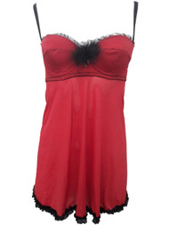 Women Red Opaque Chemise Nightie Underwire Nightgown Lingerie Teddy 32/Small