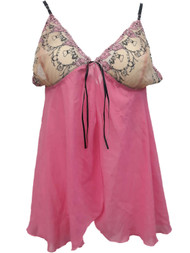 Women Tan Pink Heart Babydoll See Through Nightie Nightgown Lingerie Teddy Large