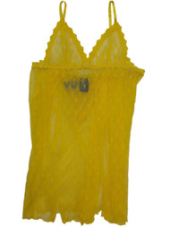 Womens Yellow Polka Dot See Through Chemise Nightie Nightgown Lingerie Teddy