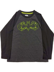 Boys Gray & Black Neon Digital 3D Print Batman Logo Long Sleeve T-Shirt