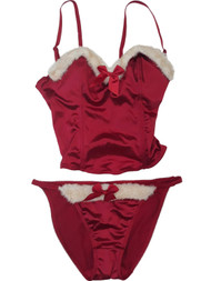 Womens Red Gold Velvet Christmas Underwear Cami & Panty Undies Sleep Set Large