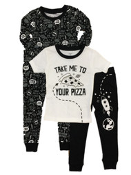Carters Toddler Boys Black Space & Pizza Themed 4 Piece Pajama Sleep Set