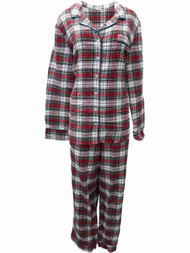 Liz Claiborne Womens Red Plaid Checker Flannel Pajamas Sleep Set