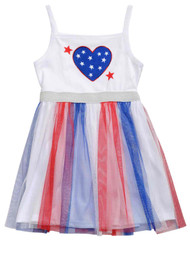 Toddler Girls Patriotic Red White & Blue Tulle Heart Sun Dress Sundress