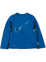 Nike Boys Dri-Fit Blue Spray Painted Swoosh Long Sleeve Tee Shirt
