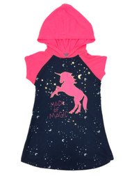 Girls Navy & Pink Made Of Magic Unicorn Space Hooded Nightgown Sleep Dress