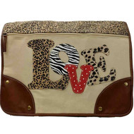 Bongo Animal Print Love Messenger Bag, Shoulder Tote School Book Bag