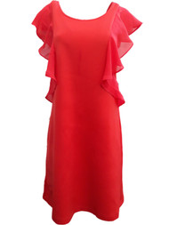 Womens Ruffled Coral Capped Shoulder Cross Back Summer Sun Dress
