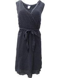Womens Black Textured Ruffle Summer Cross Body Sun Dress