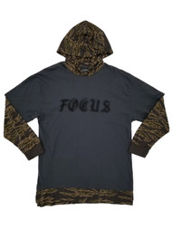 Mens Gray Camo Focus Graphic Oversized Long Sleeve Hoodie Shirt