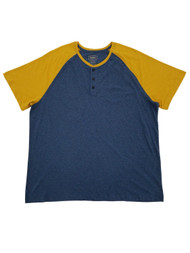 Mens Heather Blue & Yellow Henley T-Shirt XX-Large