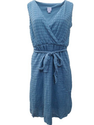Womens Steel Blue Textured Ruffle Summer Cross Body Sun Dress