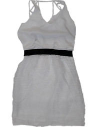 Womens White & Black Spaghetti Strap Window Lace Eyelet Party Dress