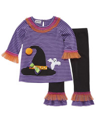 Toddler Girls Light Up Ghost & Witch Halloween Outfit Shirt & Leggings Set