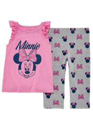 Disney Girls Pink & Navy Minnie Mouse With Bows Outfit Tank Top & Leggings Set 5