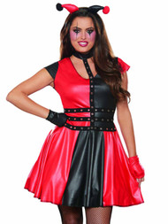 Womens Dark Jester Halloween Costume Dress Headband & Gloves