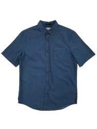 Mens Indigo Square Geo Button-Down Short Sleeve Shirt