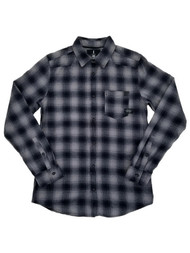 Mens Titanium Plaid Flannel Button-Front Long Sleeve Shirt Small