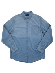 Mens Blue Lightwash Long Sleeve Button-Down Shirt Large