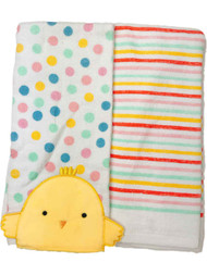 Celebrate Easter Yellow Chick Dots & Stripes Kitchen Towel, Set 2 Towels
