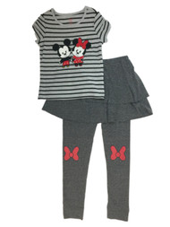 Disney Girls Striped Mickey & Minnie Mouse Shirt & Leggings With Tutu Skirt 9-10