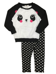 Toddler Girls Black & White Panda Bear Fleece Sweatshirt & Polka Dot Leggings
