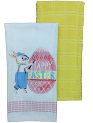 Happy Easter Bunny Rabbit & Egg Kitchen Towel, Set of 2 Towels