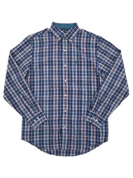Mens Premium Essentials Stretch Saxony Blue Plaid Button-Down Shirt