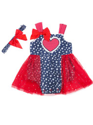 Little Lass Infant Girls Patriotic Baby Outfit Ruffle Star Romper & Headband