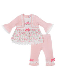 Infant Girls 2 Piece Pink & White Rose Dress Shirt and Legging Outfit 0-3 Months