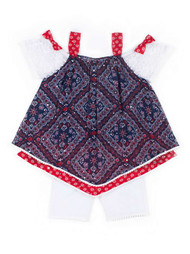 Toddler Girls Patriotic Outfit Floral Red White & Blue Shirt & Shorts Set 4T