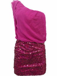 Womens Magenta Hot Pink Sequin Single Sleeve Cocktail Evening Dress Small