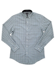 Mens Flex Stretch Aqua Midnight Plaid Button-Down Long Sleeve Shirt