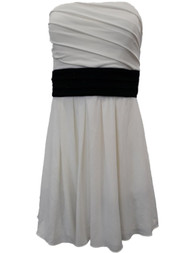 Womens White & Black Ruffled Sleeveless Cocktail Evening Dress Large