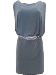 Womens Gray Rhinestone Accent Tanktop Cocktail Evening Dress