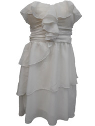 Womens White Opaque Ruffled Sleeveless Cross Body Cocktail Evening Dress Medium