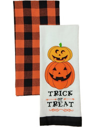 Celebrate Halloween Orange Plaid & Pumpkins Kitchen Towel Set, 2 Dish Towels
