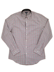 Mens Flex Stretch White Burgundy Plaid Button-Down Long Sleeve Shirt