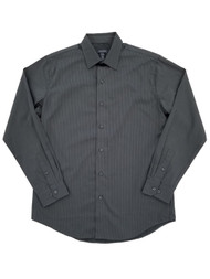 Mens Gray Sateen Stripe Long Sleeve Button-Down Shirt
