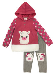 Toddler Girls Pink Polka Dot Llama Fur Hoodie Shirt & Legging Outfit