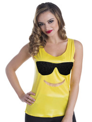 Womens Yellow Smile Face Halloween Costume Glitter Shades Heart Tank Top