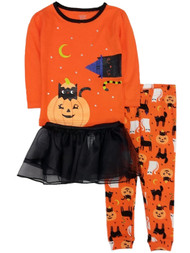Carters Orange Halloween Infant Girls Witch Cat & Pumpkin Cat Pajama Set