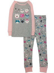 Toddler Girls Gray Kitty Cat Face Emoji Pajama Sleep Set